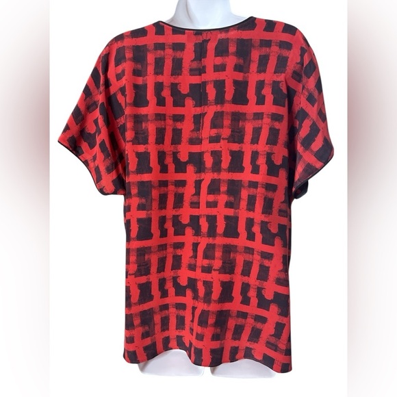 Lafayette 148 Womens 100% Silk Print Tunic Shirt Size S Red Black Short Sleeve - Picture 2 of 11
